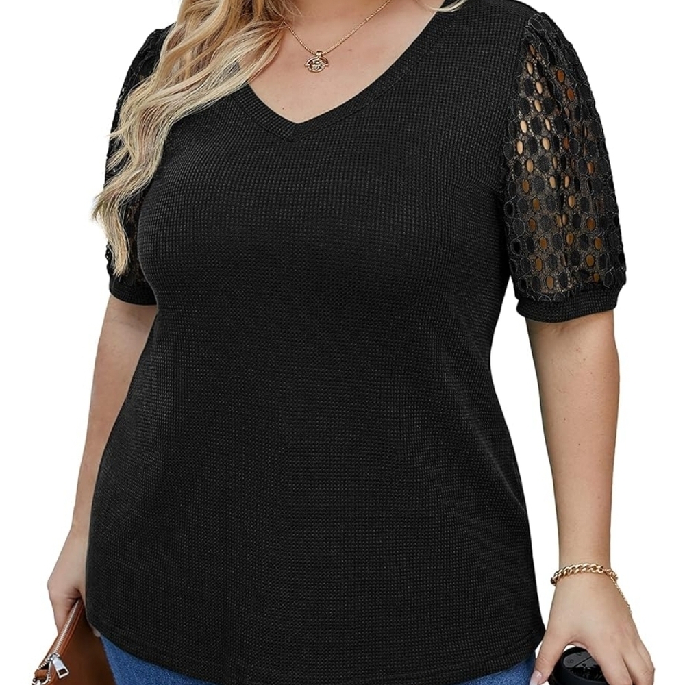 Chic Black Women's Blouse with Lace Sleeves